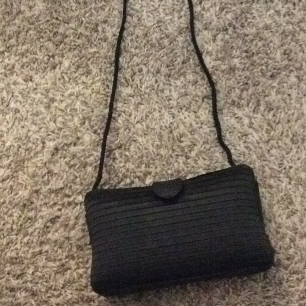 Black satin evening bag